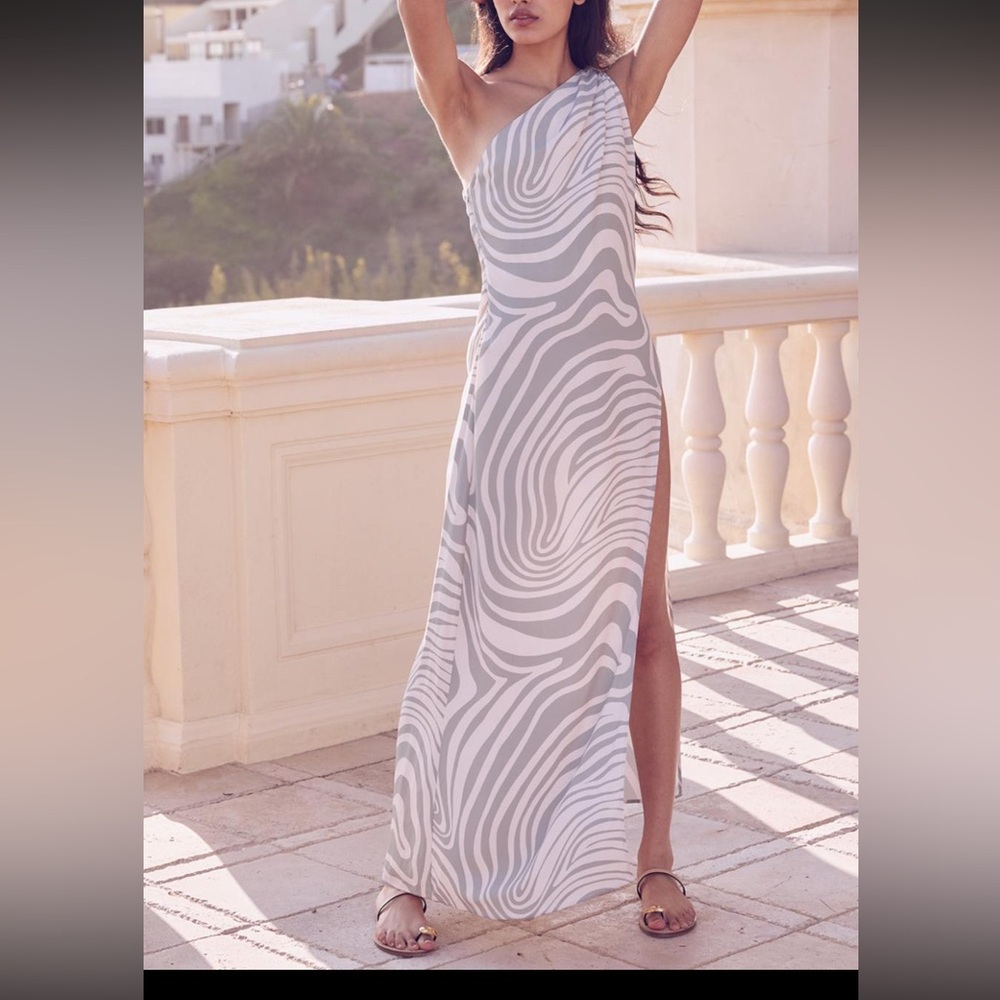 Misa Los Angeles One-Shoulder Zebra Print Maxi Dress Medium